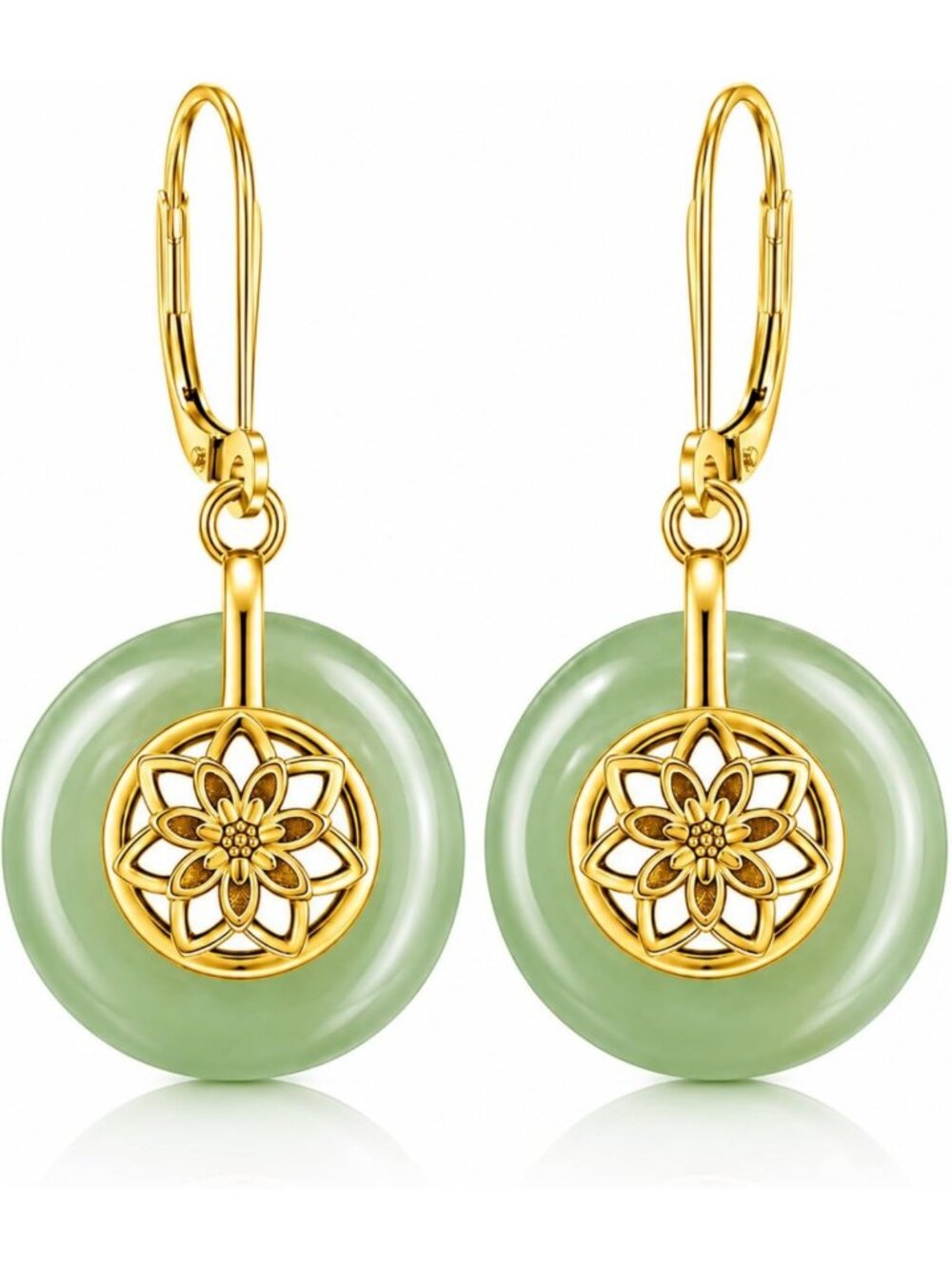 Handmade Natural Jade Celestial Dangle Earrings in 925 Sterling Silver - Unique